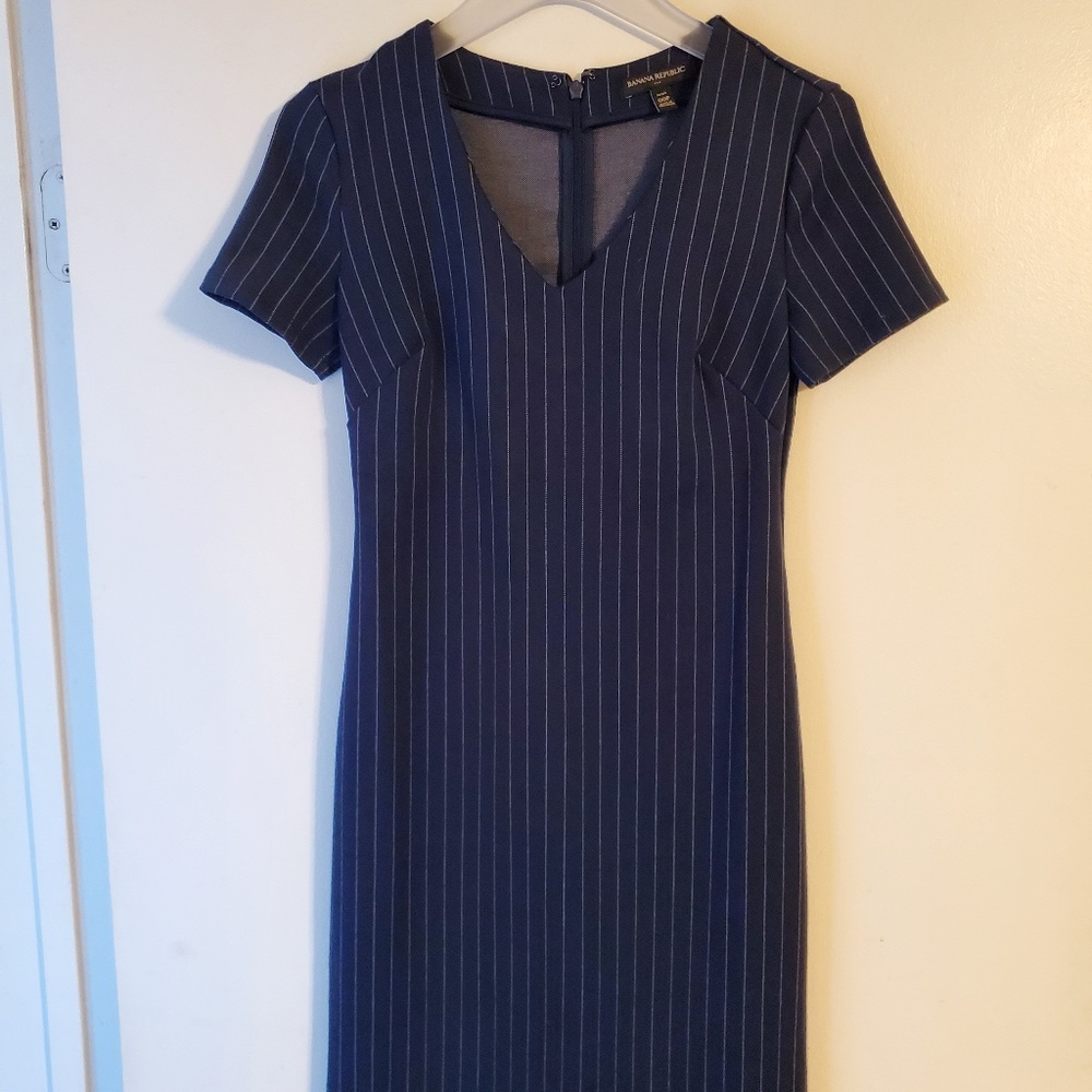 Banana Blue Pin-Striped V-Neck Dress